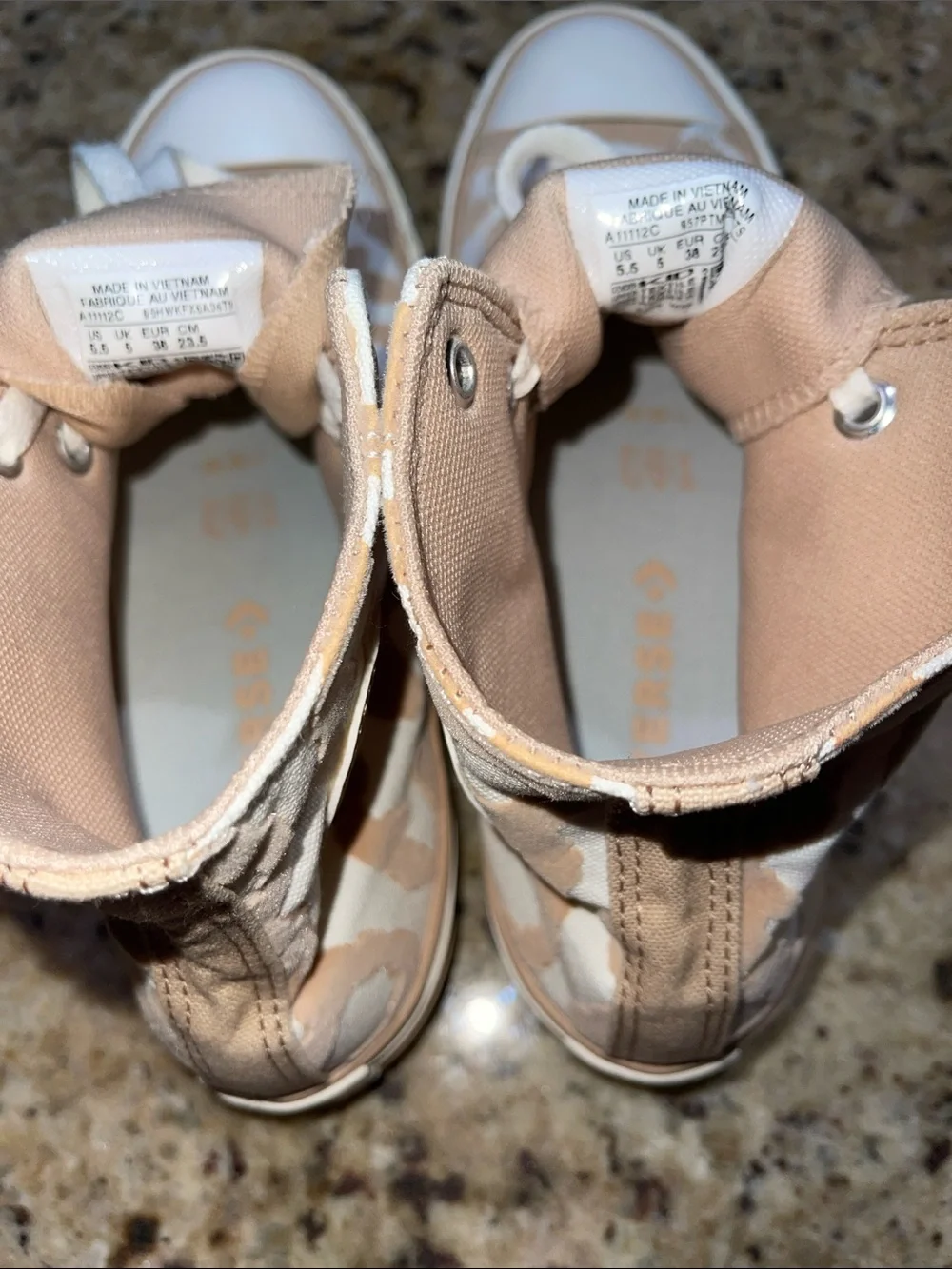 High-Top Converse Sneakers in Beige and White